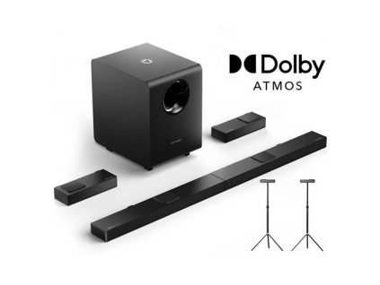 Ultimea Nova S90 7.1.4 Soundbar + 1 Pair * Steady S90 Speaker Stands, Dolby Atmos, 740W Peak Power, 4K HDR Pass-through, 6 Equalizer Modes