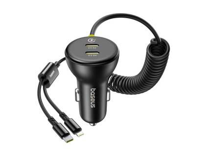 60W nabíjačka do auta Baseus USB-C + Lightning kábel (čierna)