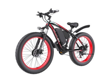GOGOBEST GF700 Electric Bike, 2*500W Dual Motor, 48V 18.2Ah Battery, 26*4.0 inch Tires, 25km/h Max Speed, 70km Max Range, Mechanical Disc Brake, Front Fork Suspension, Shimano 21-speed - Black Red