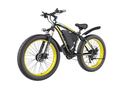 GOGOBEST GF700 Electric Bike, 2*500W Dual Motor, 48V 18.2Ah Battery, 26*4.0 inch Tires, 25km/h Max Speed, 70km Max Range, Mechanical Disc Brake, Front Fork Suspension, Shimano 21-speed - Black Yellow