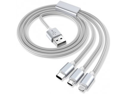 USB kábel 3v1 nylonový do microUSB USB C lightning (1)