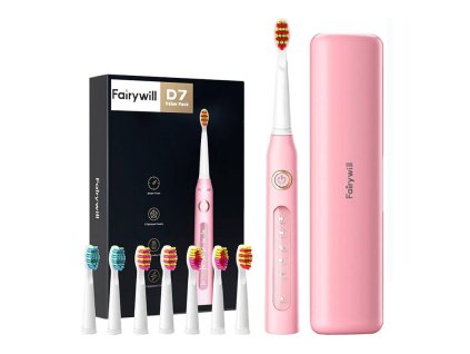 Sonická zubná kefka FairyWill so sadou hlavíc a puzdrom FW-507 Plus (ružová)