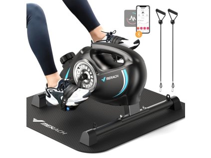 MERACH S04 Under Desk Bike Pedal Exerciser, Magnetic Mini Exercise Bike with App, Arm/Leg Rehab, Resistance Bands & Mat Included, Black