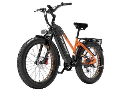 LANKELEISI DM530Plus Electric Bike, 1000W Motor, 52V 20Ah Battery, 26*4.0 inch Tires, 52km/h Max Speed, 150km Range, Hydraulic Disc Brakes, Front Oil Spring Suspension, Shimano 7-speed - Black Orange