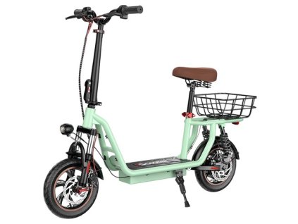 iScooter i12 Electric Scooter with Seat & Rear Basket, 500W Motor, 36V 7.5Ah Battery, 12-inch Pneumatic Tire, 25km/h Max Speed, 35km Max Range, Dual Disc Brakes, Dual Shock Absorption - Green