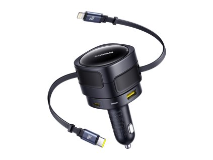 Baseus Enjoyment Max nabíjačka do auta s USB-C+Lightning káblami a portami USB-A+USB-C 90W čierna