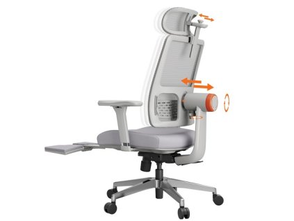 NEWTRAL MagicH-BPro Ergonomic Chair with Footrest, Auto-Following Backrest Headrest, Adaptive Lower Back Support, Adjustable Armrest, 4 Positions to Lock - Grey