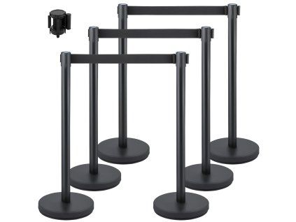 Sada 6 pásových stĺpikov so sťahovacím pásom 6.6 ft/2 m, čierne