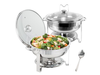 Okrúhly ohrievací set 2 ks s panvou 3.8L, sklenené veko, držiak paliva