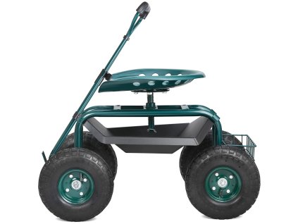 Záhradný vozík s kolieskami, 360° sedadlom, rukoväť a podnos