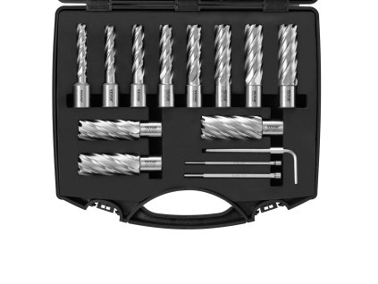 Sada korunkových vrtákov 13 ks, priemer 1.1–2.7 cm, hĺbka 5.1 cm, hss