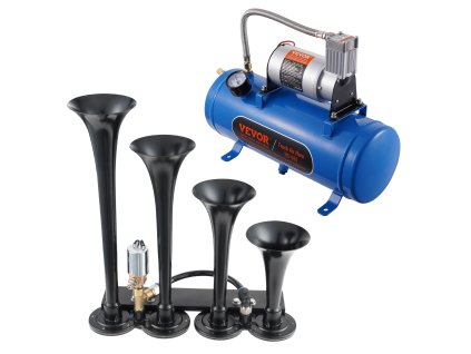 Sada 4 vzduchových trúb 150 dB 12V kompresor 120 psi 6 L nádrž