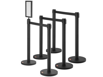 Stĺpy na usmerňovanie davu 6 ks, uhlíková oceľ, držiak, 3×6.5ft pásy
