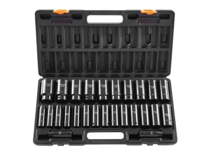 Sada rázových hlavíc 1/2" 26 dielov 10–36 mm 6-hranné hlboké Cr-V
