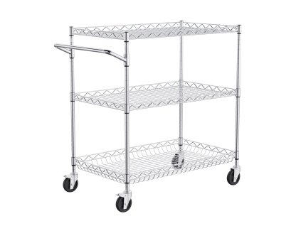 Kuchynský vozík 3 police nosnosť 661LBS, 80mm košík, 6 háčikov