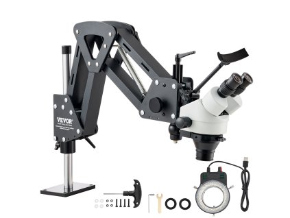 Šperkový mikroskop 7X-45X, otočný stojan so pružinou, usb kruhové led