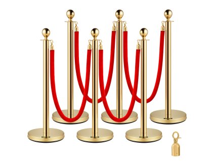 Stĺpiky s červenými zamatovými lanami, 6 ks, 4×5FT, nerezové