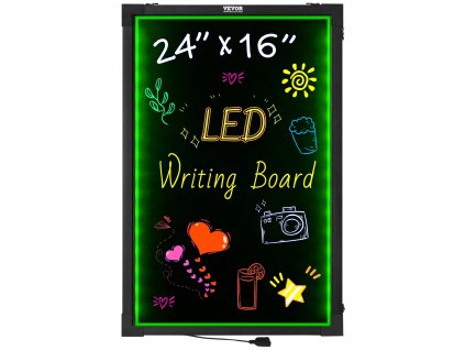 Led tabuľa 24×16 inch, osvetlená mazateľná, 8 fixiek, diaľk. ovládanie