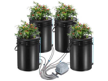 Hydroponický systém dwc 4×5-gallon s čerpadlom, kameňmi a hladinomerom