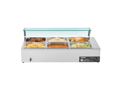 Stolný bain-marie 6×8QT, 1500W, 6-pan, sklenené vieko, 86–185°F