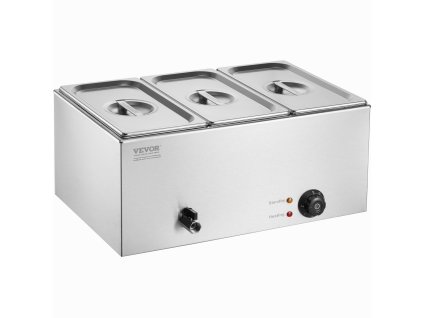 Elektrický ohrievač jedál 3-pan 16.5L 1200W nerez termostat 86–185°F