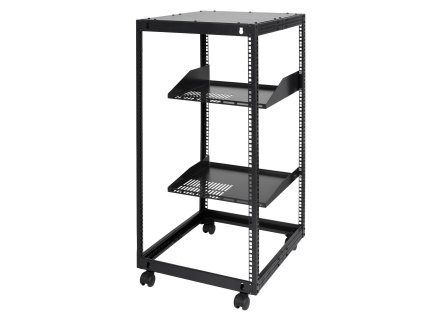 Serverový rack 20U otvorený 4-stĺpový, hĺbka 58.5-101.6cm s kolieskami