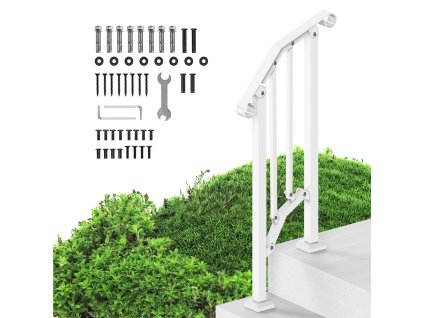 Madlo na vonkajšie schody 1–2 stupne, oceľové, biele, montážny set