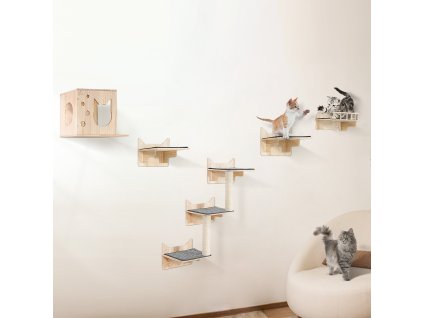 Nástenné police pre mačky 5 ks s hniezdom a skokovými doskami, 40 lbs