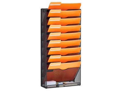 Nástenný kovový organizér na dokumenty, sieťovaný, 10 vreciek, menovky