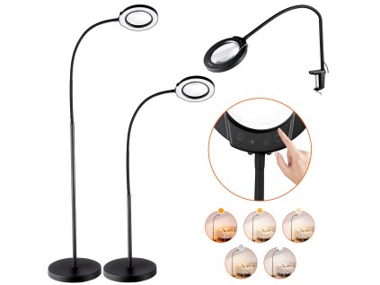 Stojacia lupová lampa 5× s led, nastaviteľná výška, flexibilný krk