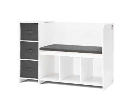 Detská lavička 6 priehradiek, 3 zásuvky, odnímateľný sedák, biela