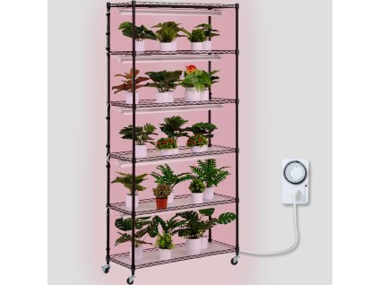 Rastlinný stojan so 150W rastovým svetlom, 6 políc, 35.4"×13.8"×70.9"