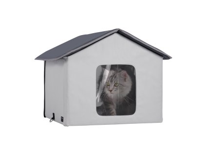 Vyhrievaný vonkajší domček mačiek, 600D Oxford, časovač, stredný, šedý