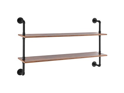 Nástenná polica z rúr, 2 úrovne, 48×9.84in, čierna, kovové konzoly