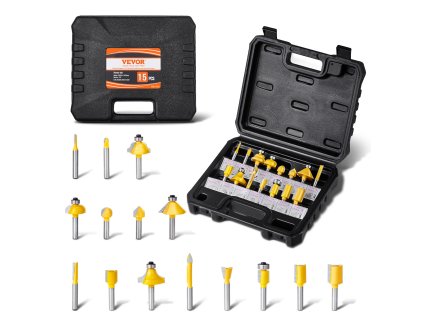 Sada fréz do dreva 15 ks, karbidové, stopka 6.35 mm, plastový kufrík