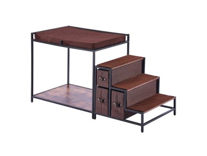 Posteľ pre stredné psy a mačky, viacúrovňová so schodíkmi, tmavohnedá