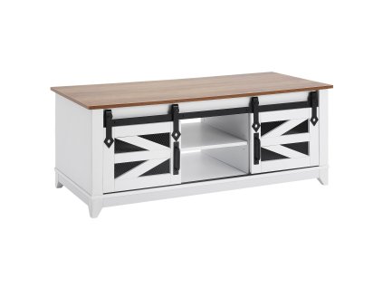 Konferenčný stolík s 2 posuvnými dverami, 2 policami, bielo/prírodný