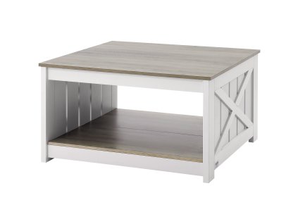 Štvorcový konferenčný stolík 31.5"×31.5" otvorené úložisko, sivobiely