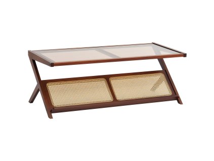 Konferenčný stolík tvaru z, ratan a bambus, tvrdené sklo 47"