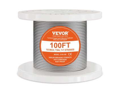 Sada nerezového lana 1/8" 100 ft 304 124 dielov 1600 lbs 7x7