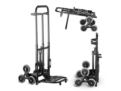 Schodiskový skladací vozík nosnosť 460 lbs, 6 kolies, 2 elastické laná