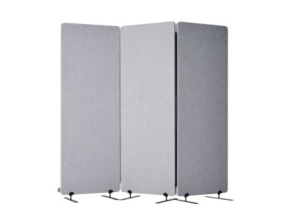 Skladací paraván 3 panely, pet polyester, zvukotesný, sivý, stojaci