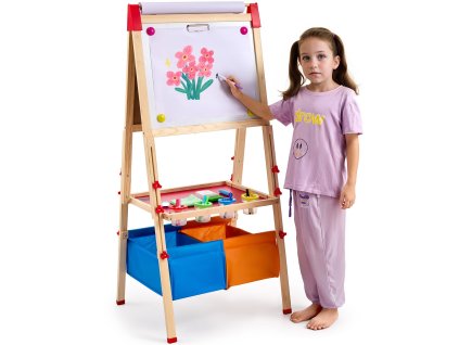 Detský výtvarný stojan 3v1 dvojstranný s magnet. tabuľou a valcom