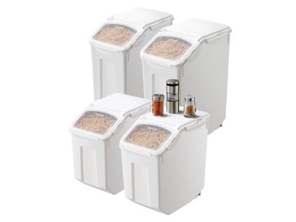 Dávkovač krmiva 2×15L + 2×20L, vzduchotesný, kolieska, 4 odmerky