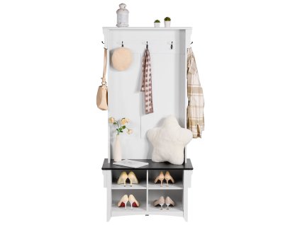 Predsieňový vešiak s lavicou, 5 háčikov, 4 zásuvky, do predsiene biely