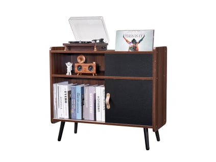 Stojan na gramofón s elektrickou zásuvkou, až 350 platní, hnedý