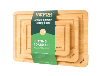 Bambusová doska na krájanie 3 ks s žliabkom na šťavu a rukoväťou