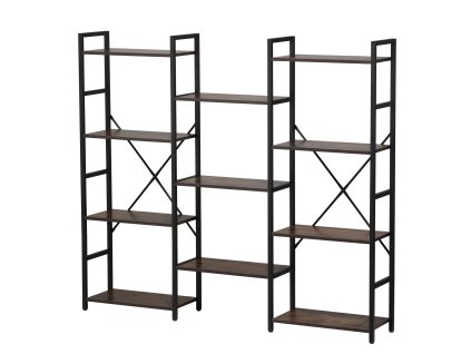 Kovový regál 11 políc, trojitý, rustikálny, voľne stojaci, do obývačky