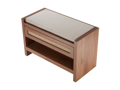 Ratanová lavica 30.9" s úložnou zásuvkou, ľanový vankúš, ručne tkaná