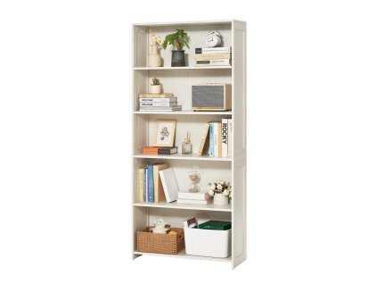 Regál na knihy 5 políc, drevený otvorený, 68 in, voľne stojaci, biely